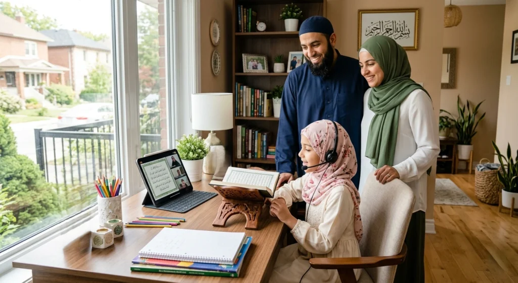 Canadian Parents helping their child to progress in Quran classes online