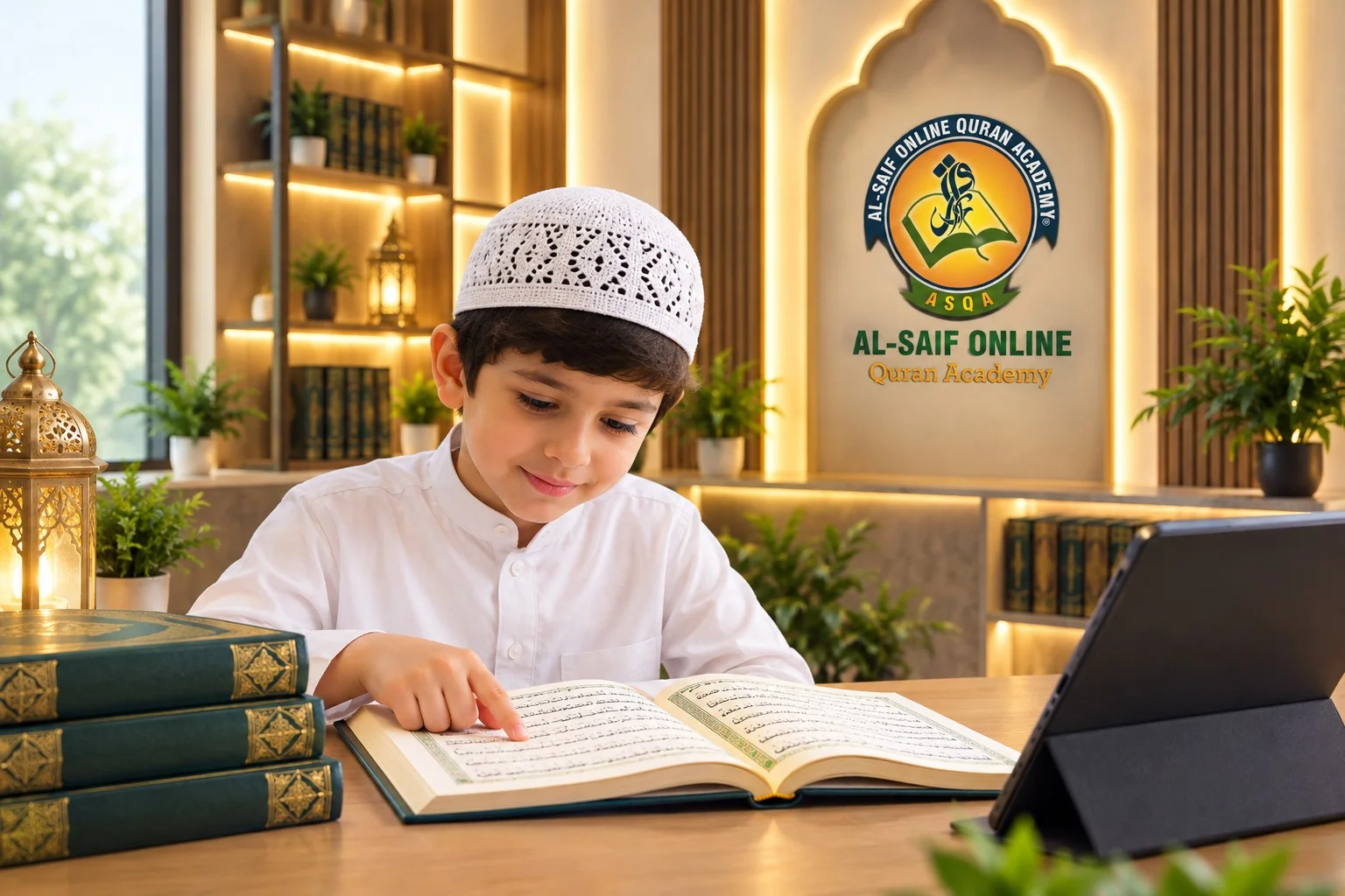 Young student learning Noorani Qaida online