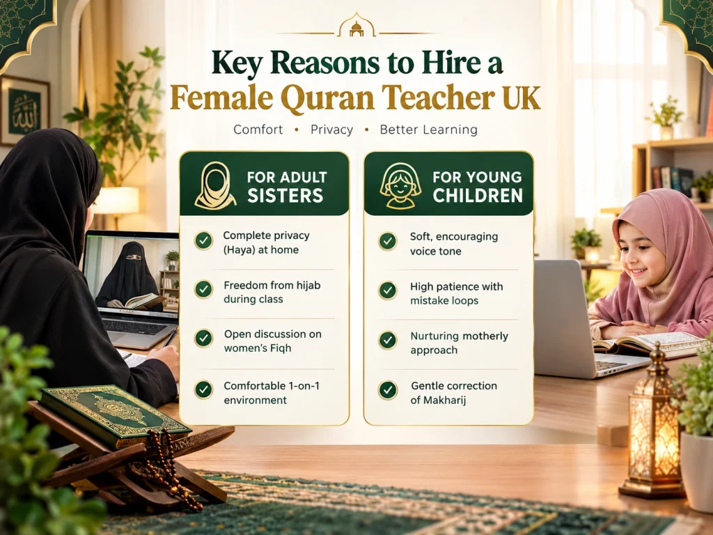 Female Quran teacher benefits for adult sisters and children in the UK.
